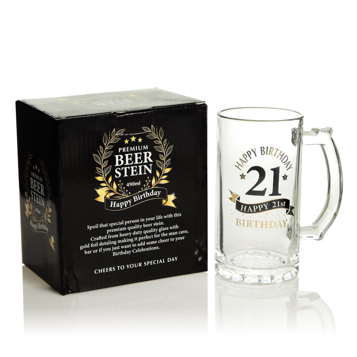 Personalised Classic 21st Happy Birthday Tankard Glass Stein