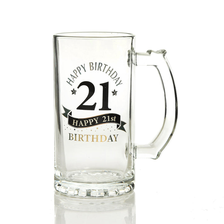 Personalised Classic 21st Happy Birthday Tankard Glass Stein