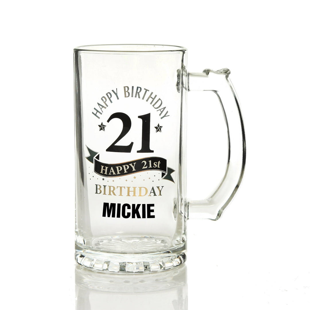 Personalised Classic 21st Happy Birthday Tankard Glass Stein
