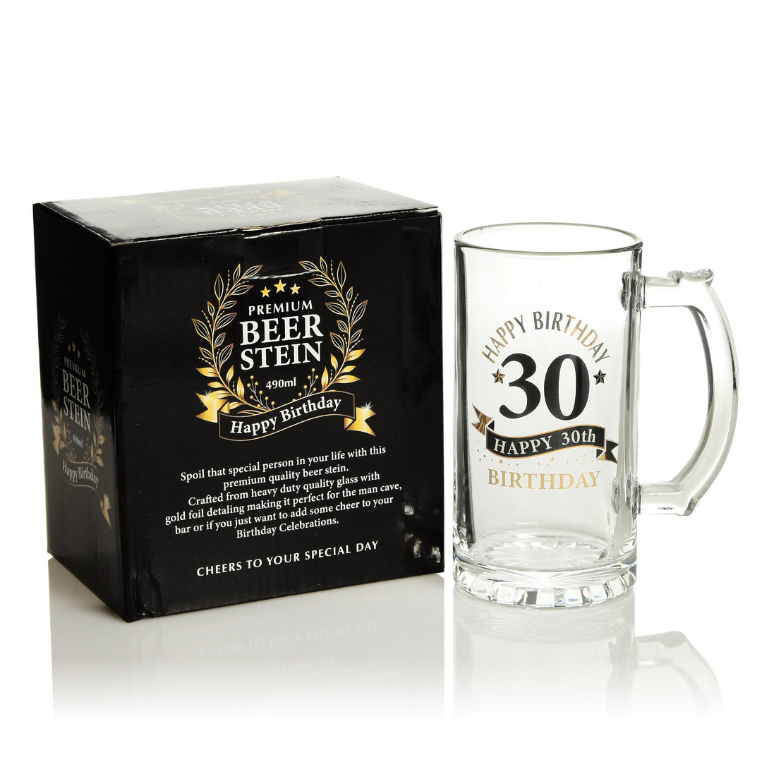 Personalised Classic 30th Happy Birthday Tankard Glass Stein