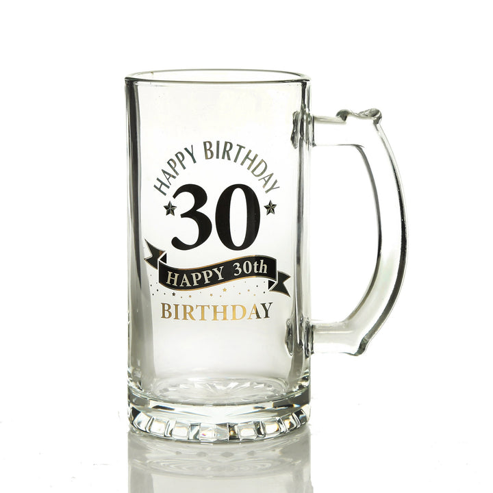 Personalised Classic 30th Happy Birthday Tankard Glass Stein