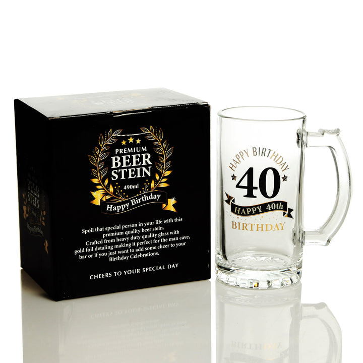 Personalised Classic 40th Happy Birthday Tankard Glass Stein
