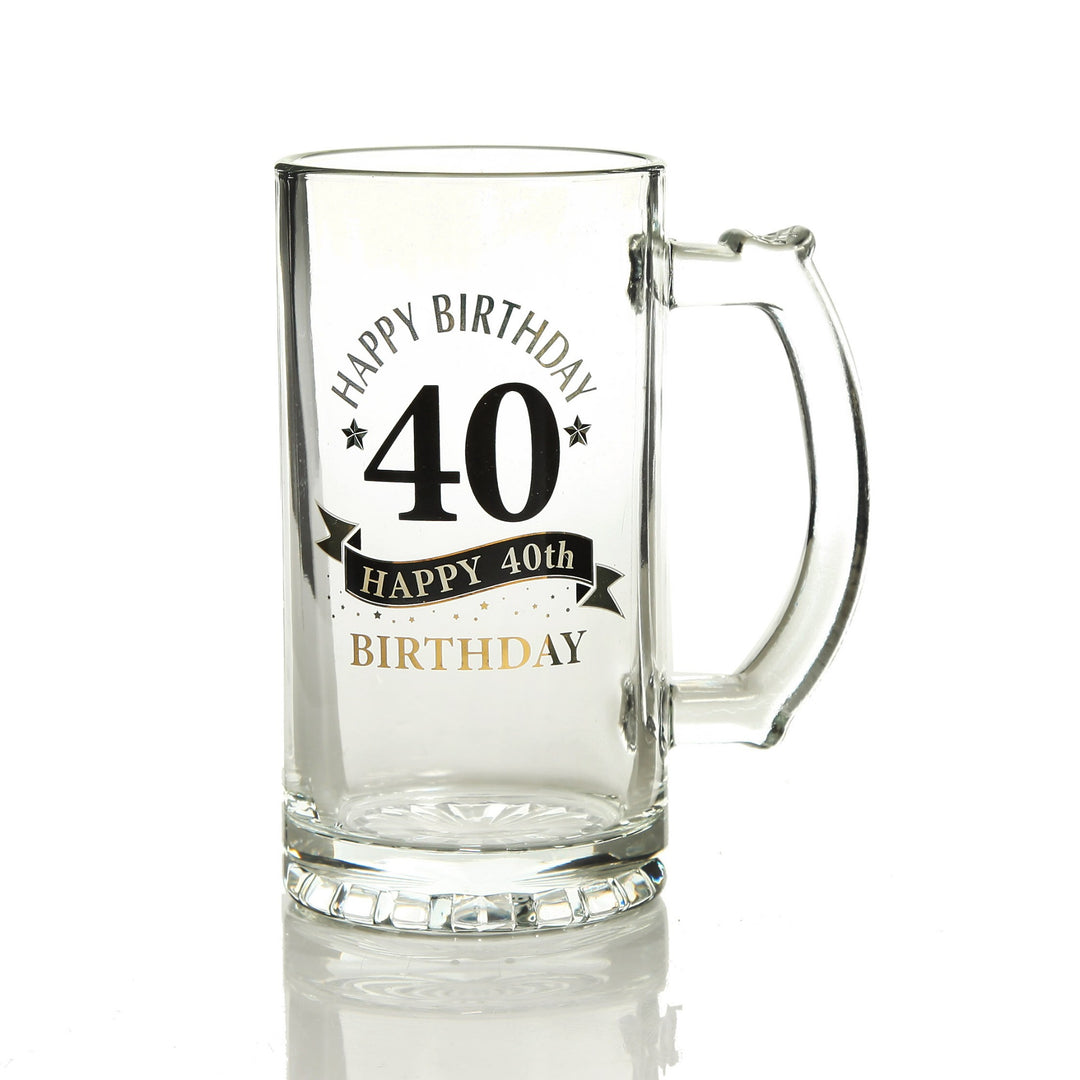 Personalised Classic 40th Happy Birthday Tankard Glass Stein