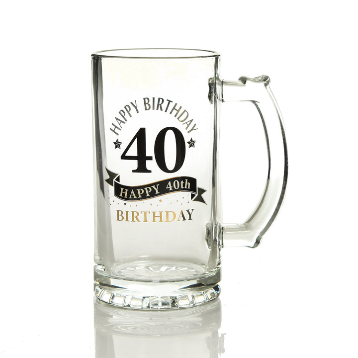 Personalised Classic 40th Happy Birthday Tankard Glass Stein