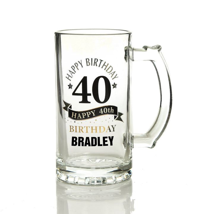 Personalised Classic 40th Happy Birthday Tankard Glass Stein