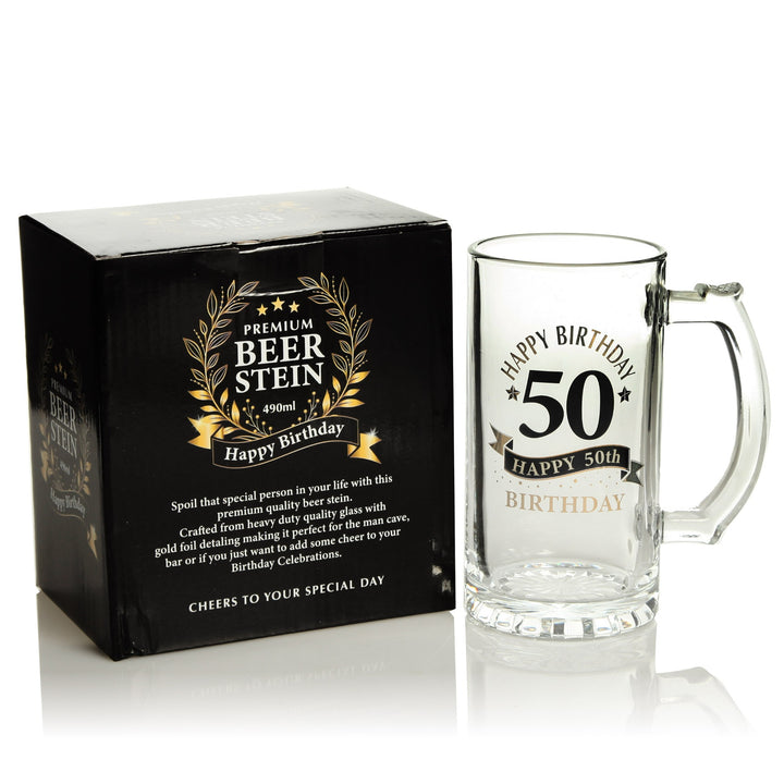 Personalised Classic 50th Happy Birthday Tankard Glass Stein