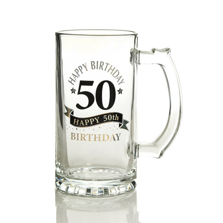Personalised Classic 50th Happy Birthday Tankard Glass Stein