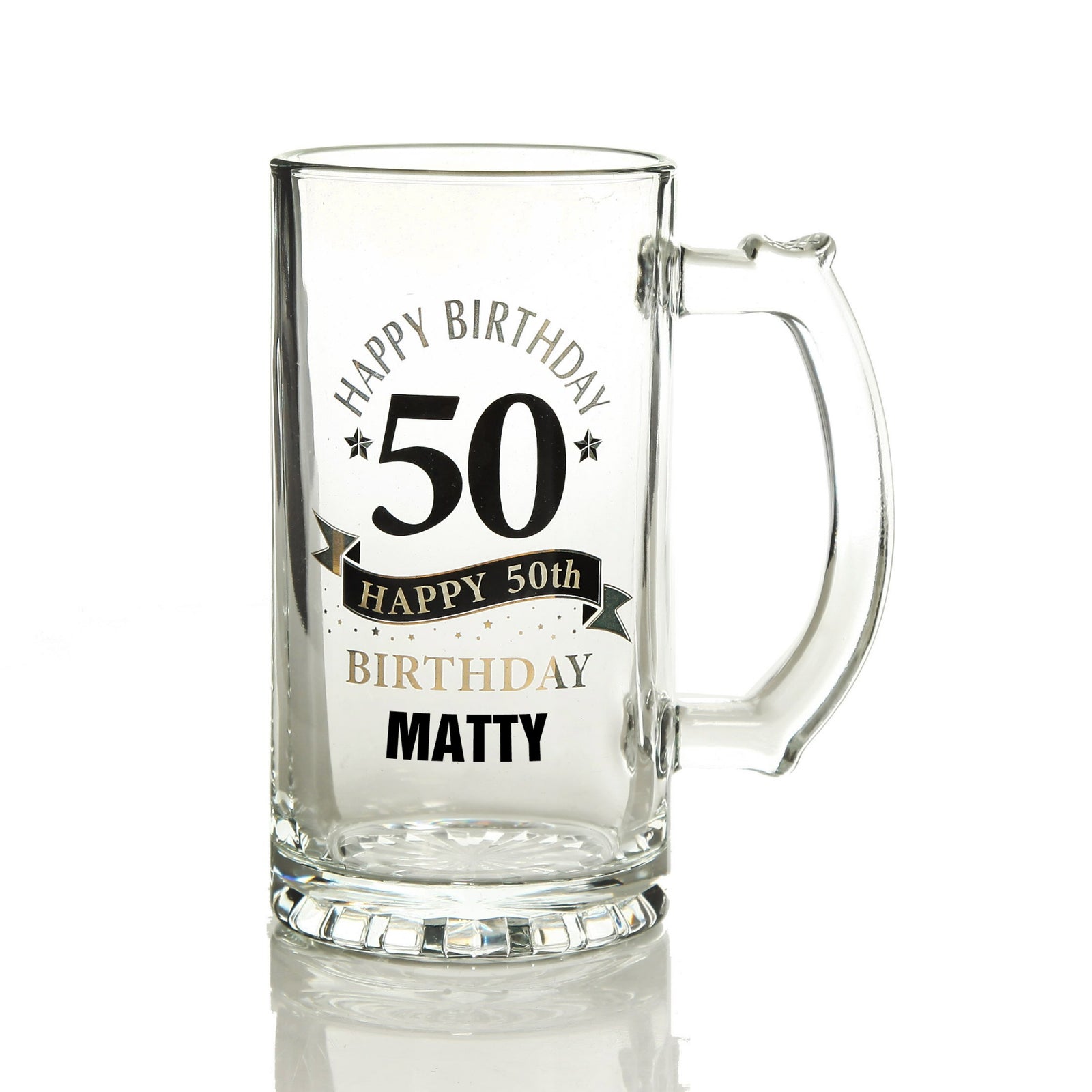 Personalised Classic 50th Happy Birthday Tankard Glass Stein