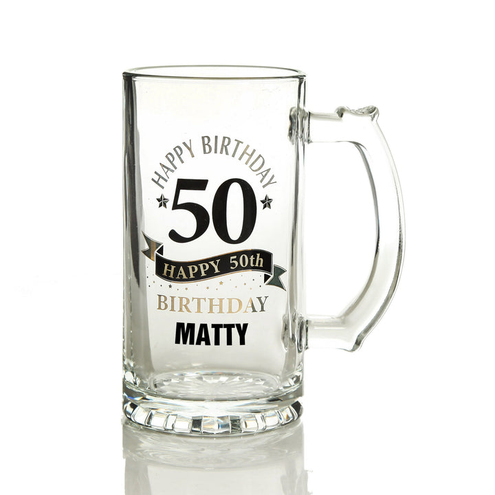 Personalised Classic 50th Happy Birthday Tankard Glass Stein
