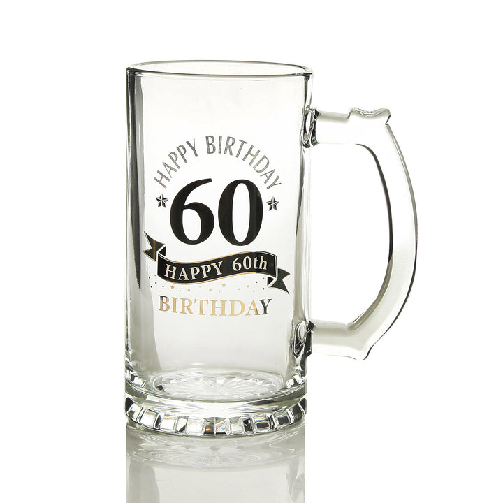 Personalised Classic 60th Happy Birthday Tankard Glass Stein