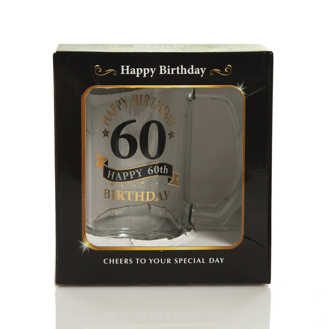 Personalised Classic 60th Happy Birthday Tankard Glass Stein