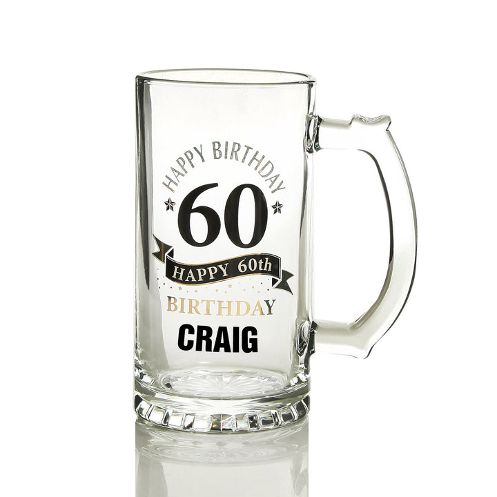 Personalised Classic 60th Happy Birthday Tankard Glass Stein