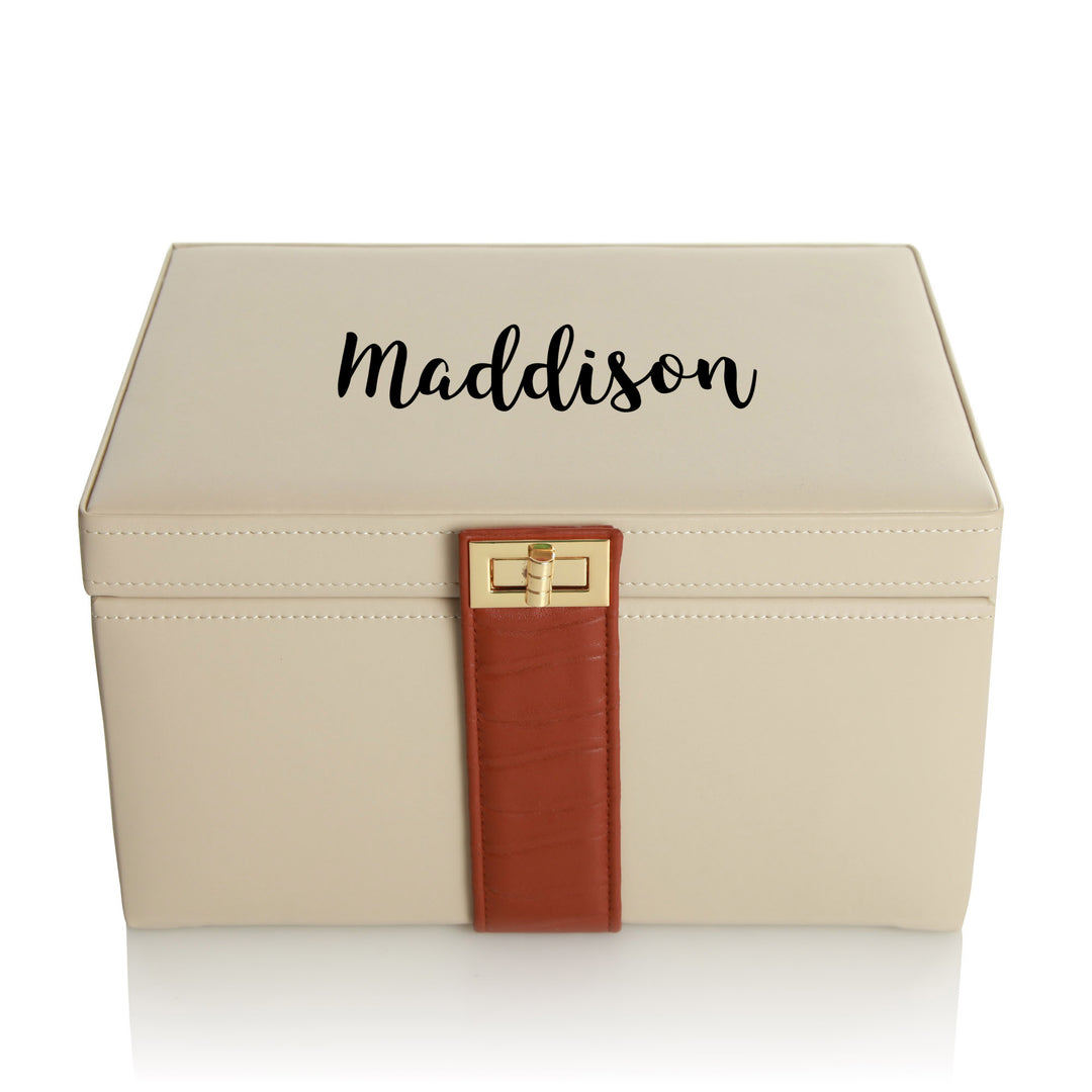 Personalised Deluxe Nude Leather Jewellery Box - Black