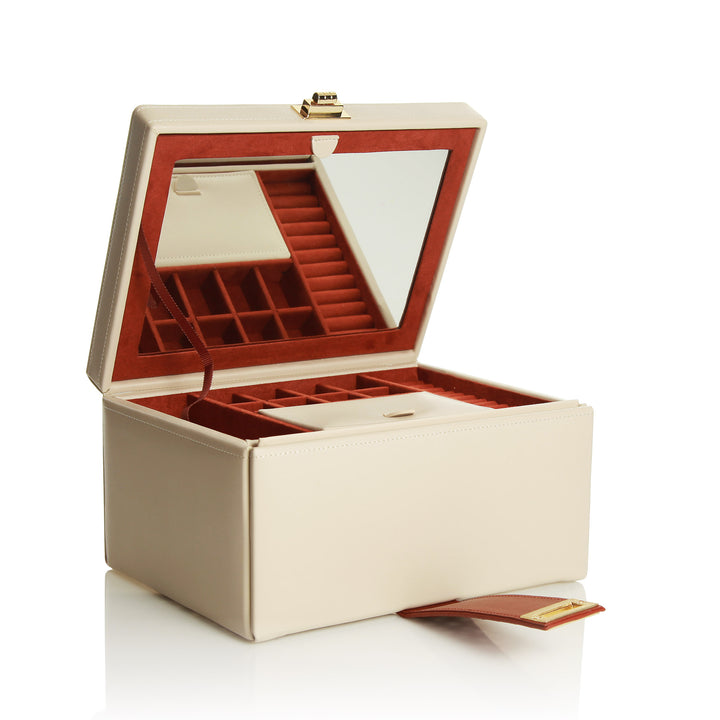 Personalised Deluxe Nude Leather Jewellery Box - Gold
