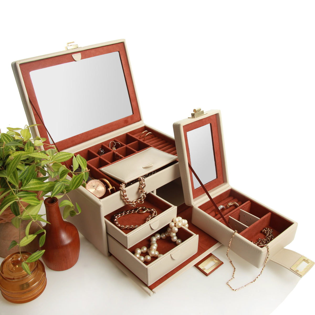 Personalised Classic Ivory Leather Jewellery Box