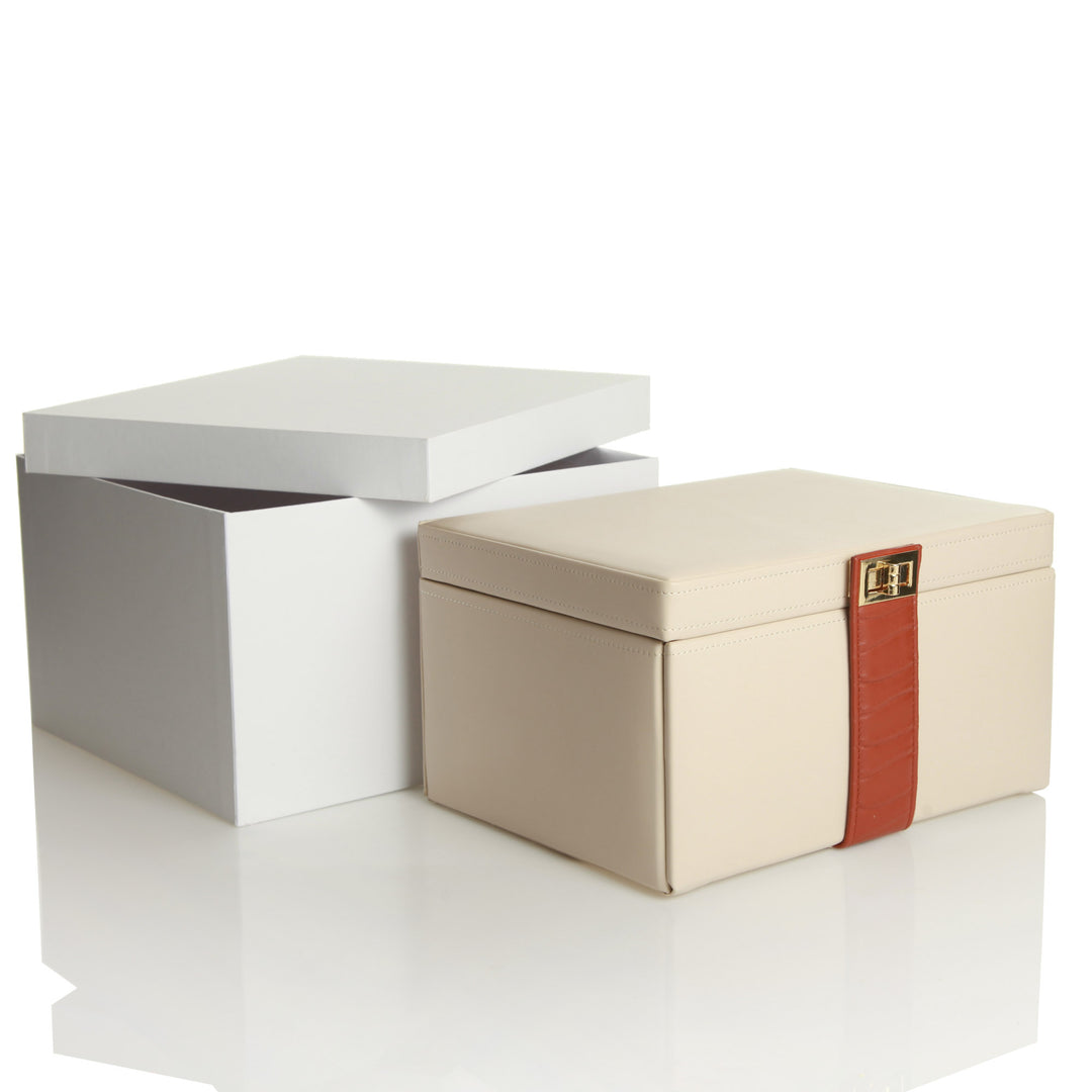 Personalised Classic Ivory Leather Jewellery Box