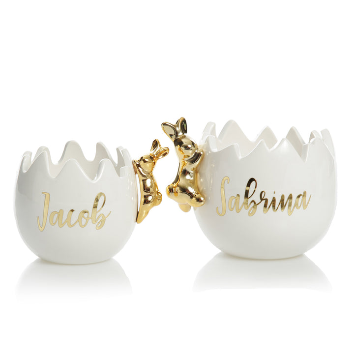 Personalised Large Cracked Easter Egg Treat Bowl with Gold Bunny
