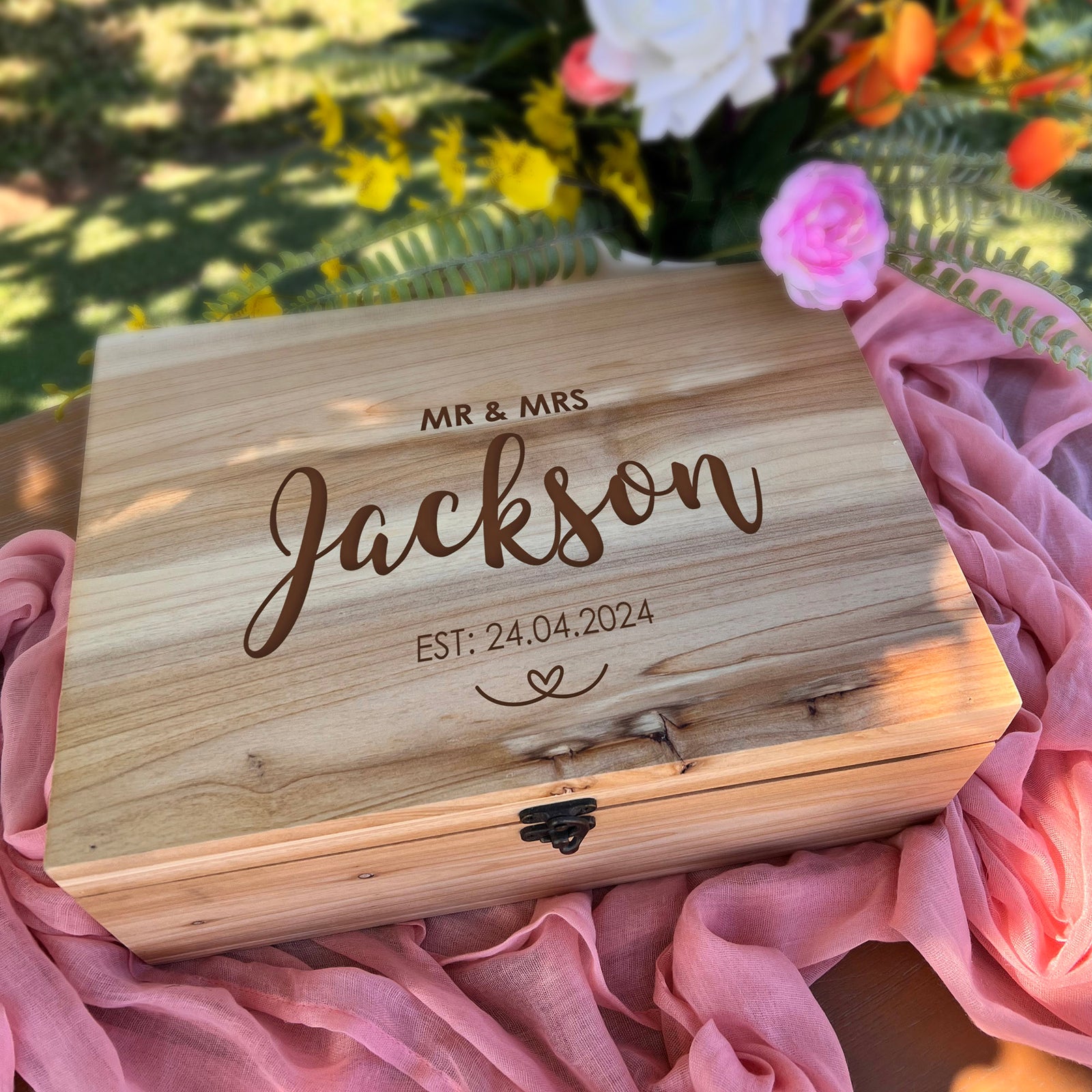 Personalised Cupid Wedding Wishing Well Natural Keepsake Box