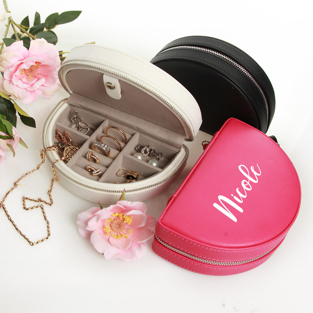 Personalised Curved Travel Jewellery Case - Pink