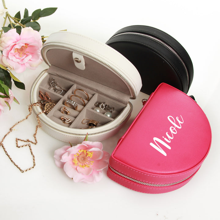 Personalised Curved Travel Jewellery Case - Pink