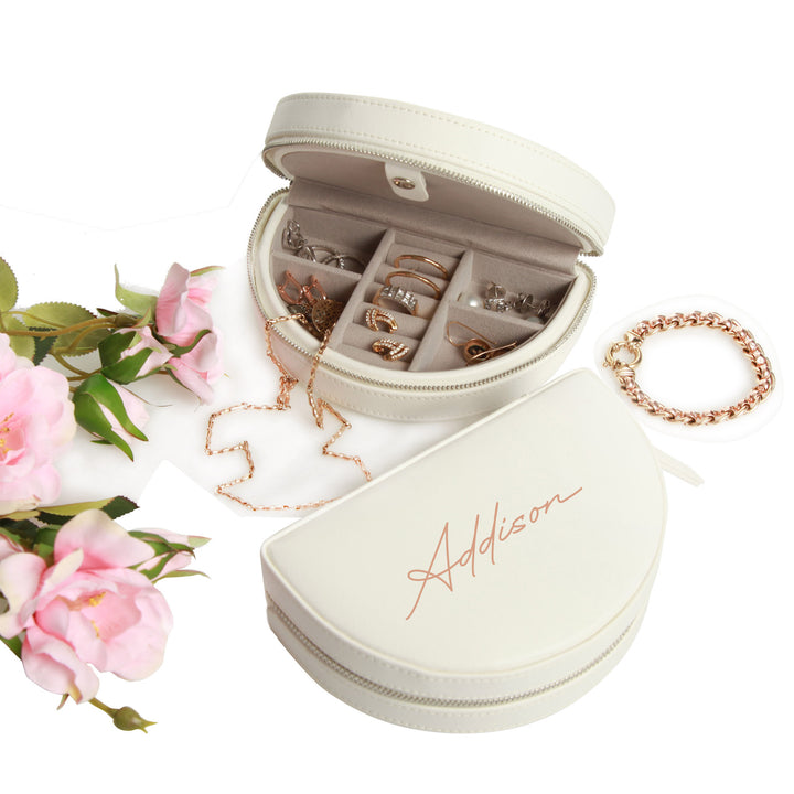 Personalised White Curved Travel Jewellery Case