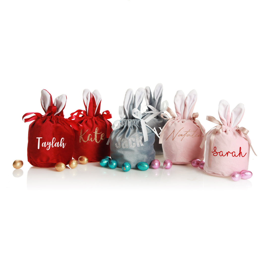 Personalised Cute Velvet Bunny Ear Easter Bag in Red