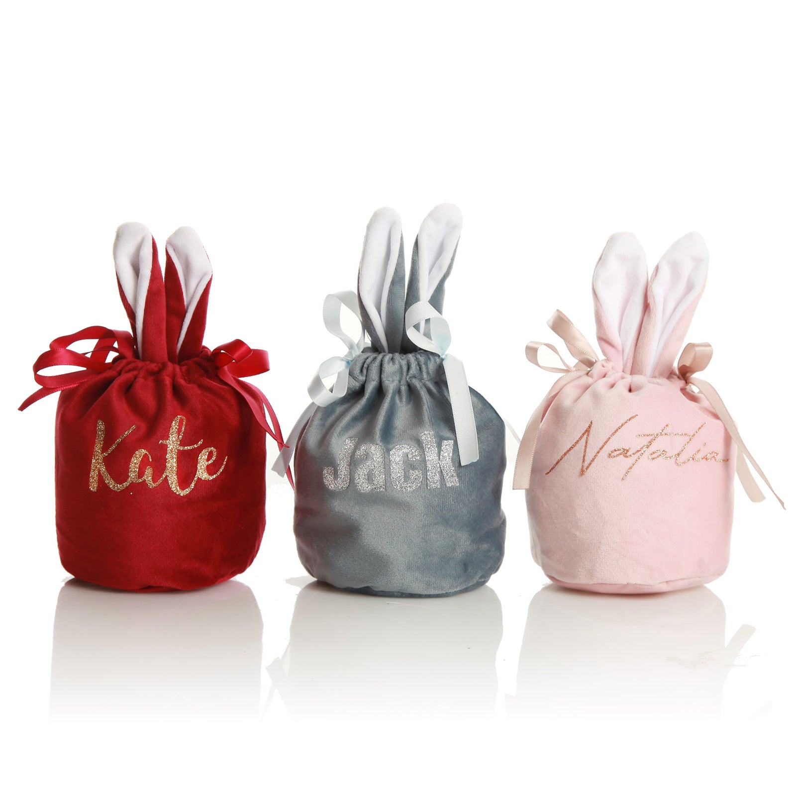 Personalised Cute Velvet Bunny Ear Easter Bag in Red