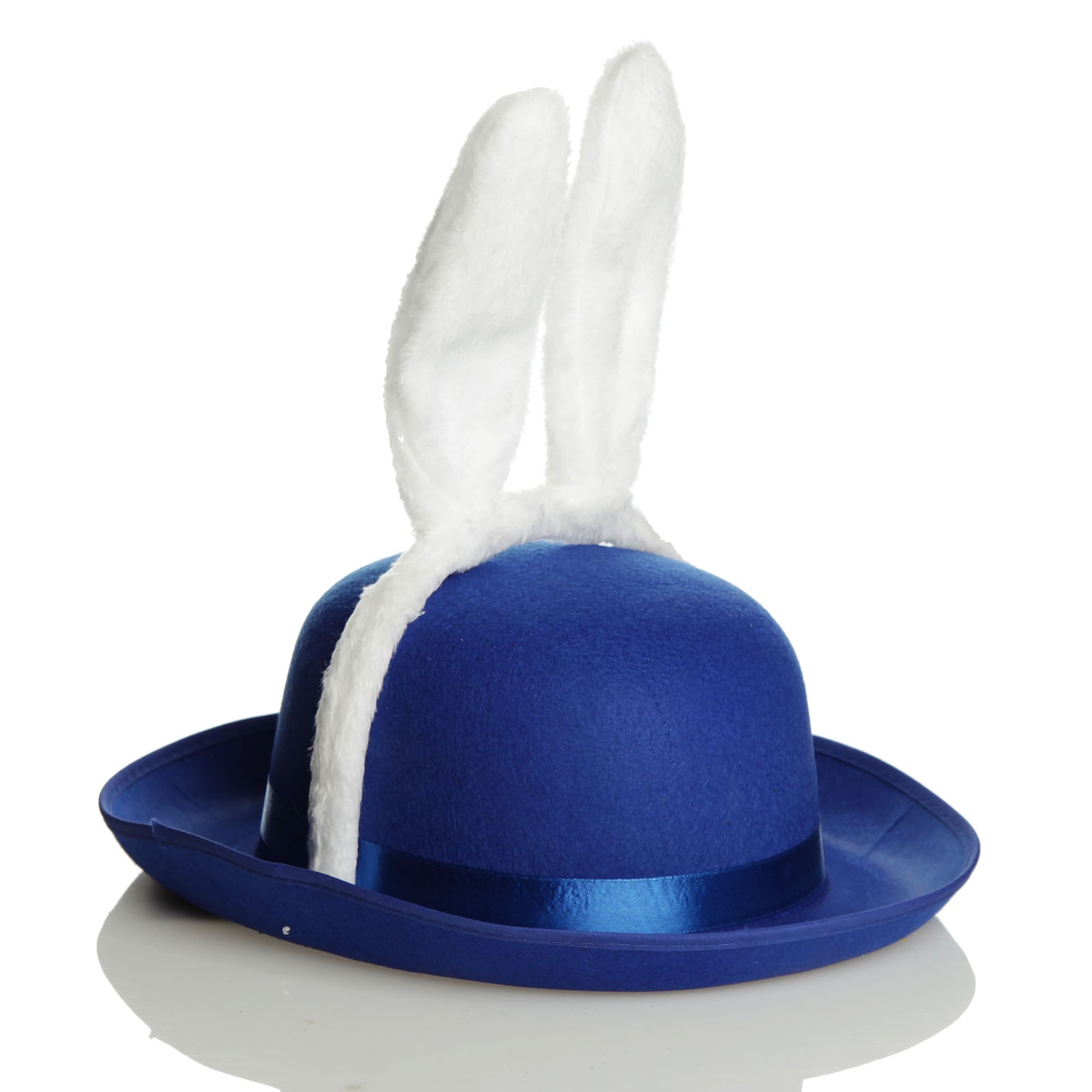 Blue Felt Easter Hat with Fluffy Bunny Ears
