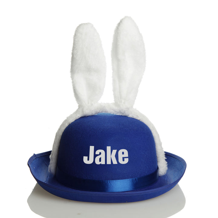 Blue Felt Easter Hat with Fluffy Bunny Ears