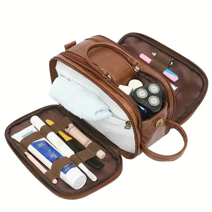 Personalised Deluxe Double Zip Toiletry Bag - Tan