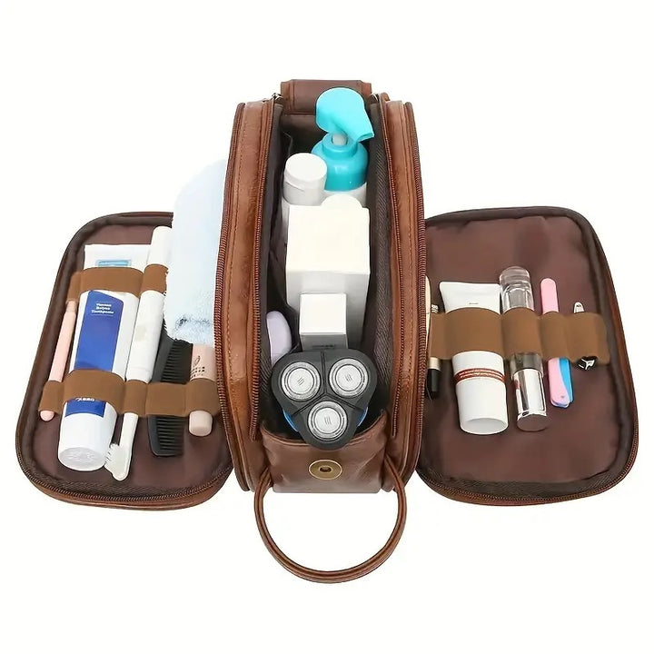 Personalised Deluxe Double Zip Toiletry Bag - Tan