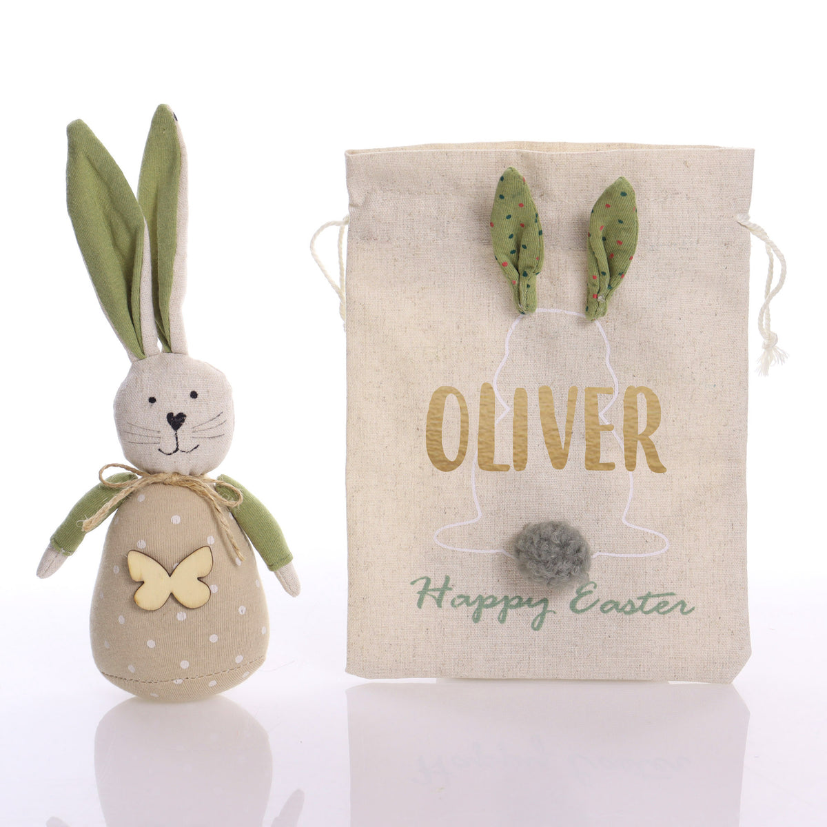 Personalised Draw String Easter Bag and Joey Rabbit Gift Pack