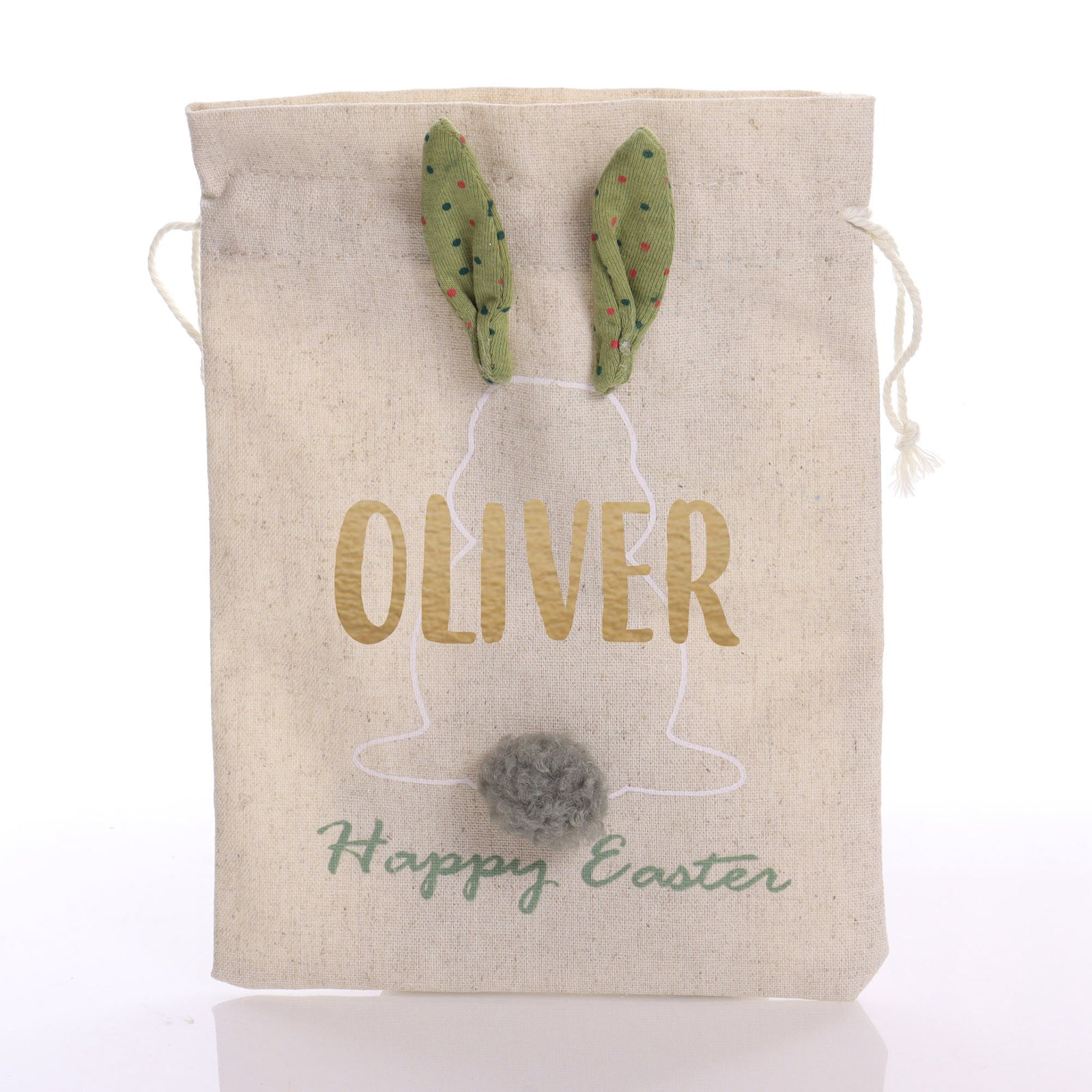 Personalised Draw String Easter Bag - Natural and Green