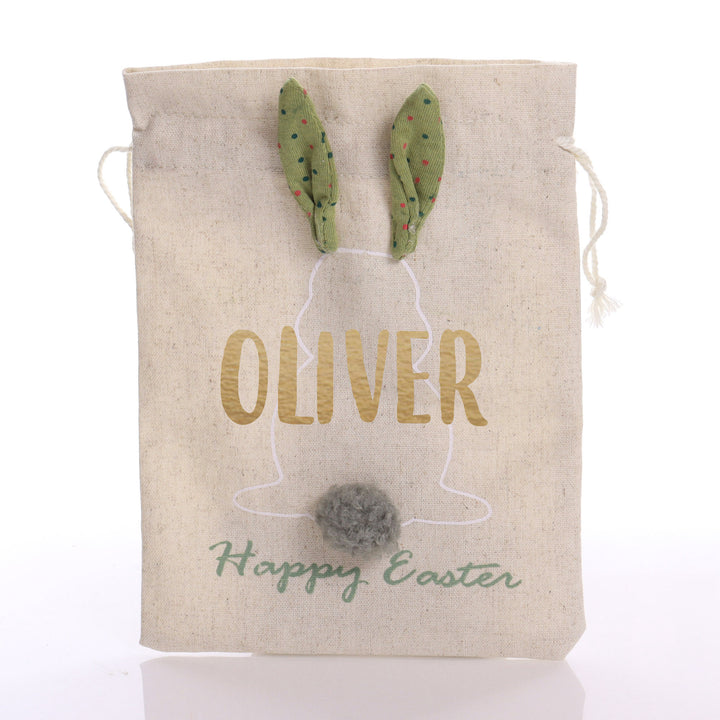 Personalised Draw String Easter Bag - Natural and Green