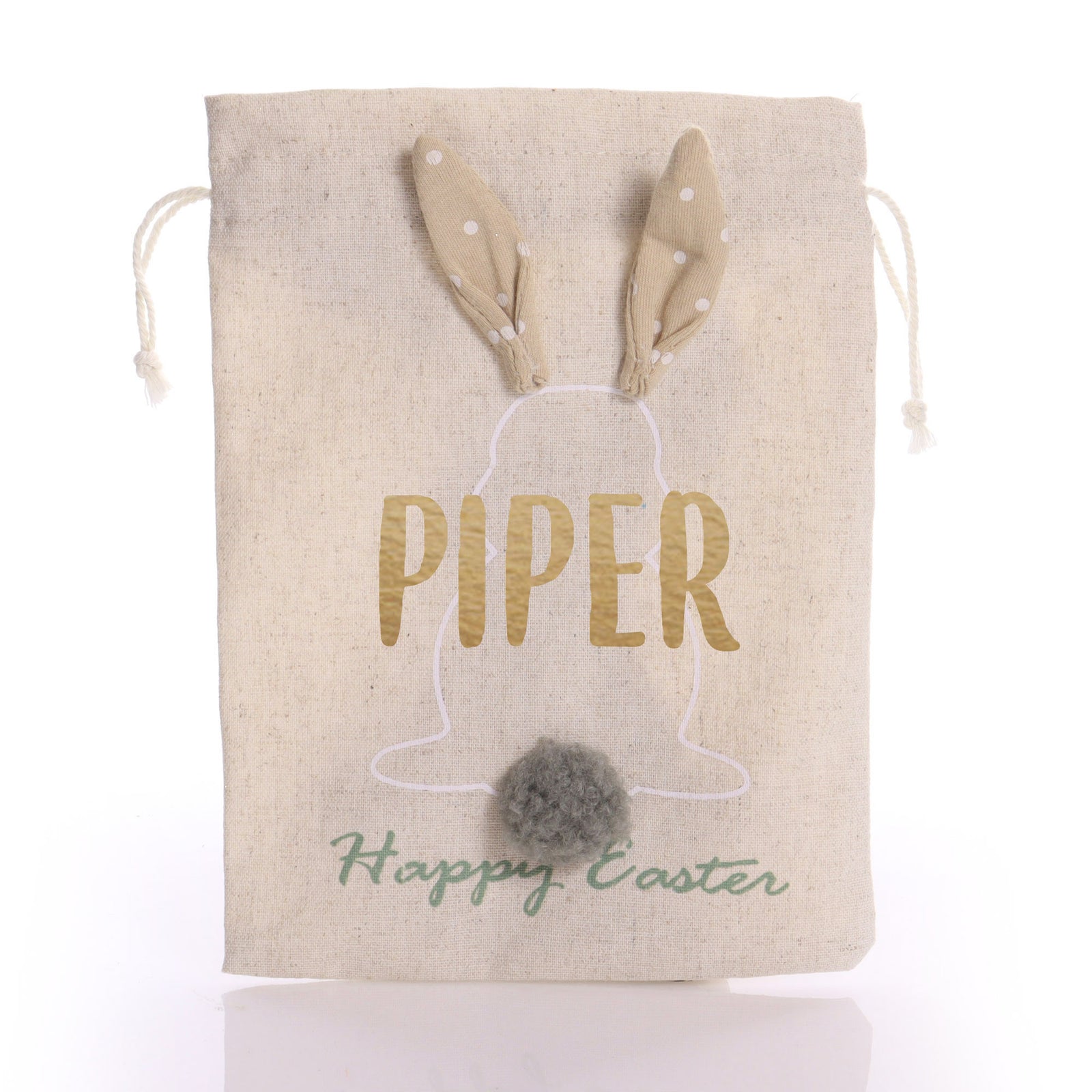 Personalised Draw String Easter Bag - Natural and Peach