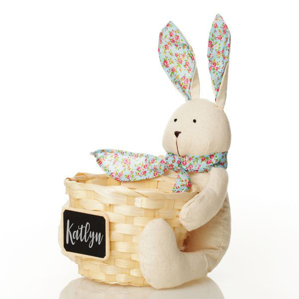 Personalised Woven Easter Basket with Calico Bunny
