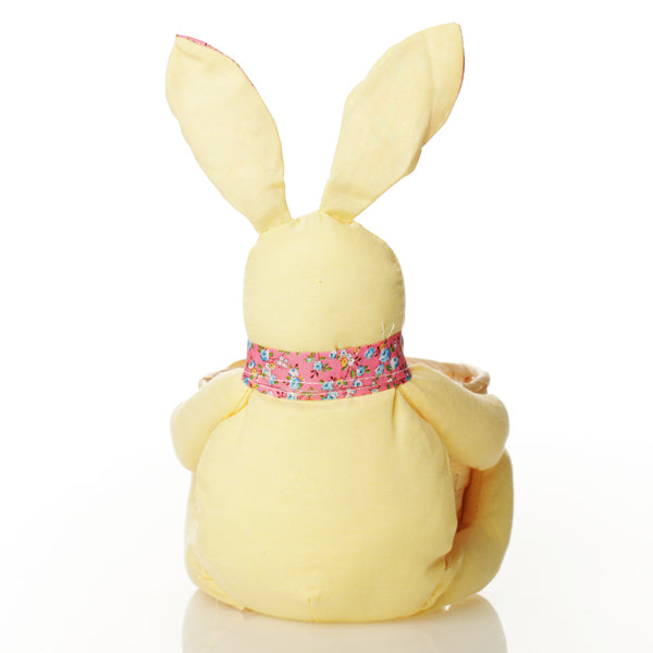 Personalised Woven Easter Basket with Yellow Calico Bunny