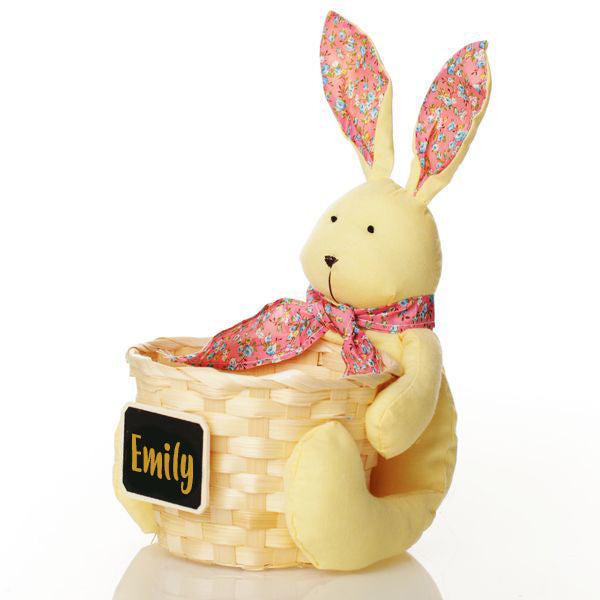 Personalised Woven Easter Basket with Yellow Calico Bunny
