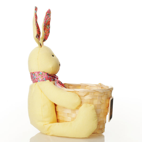 Personalised Woven Easter Basket with Yellow Calico Bunny