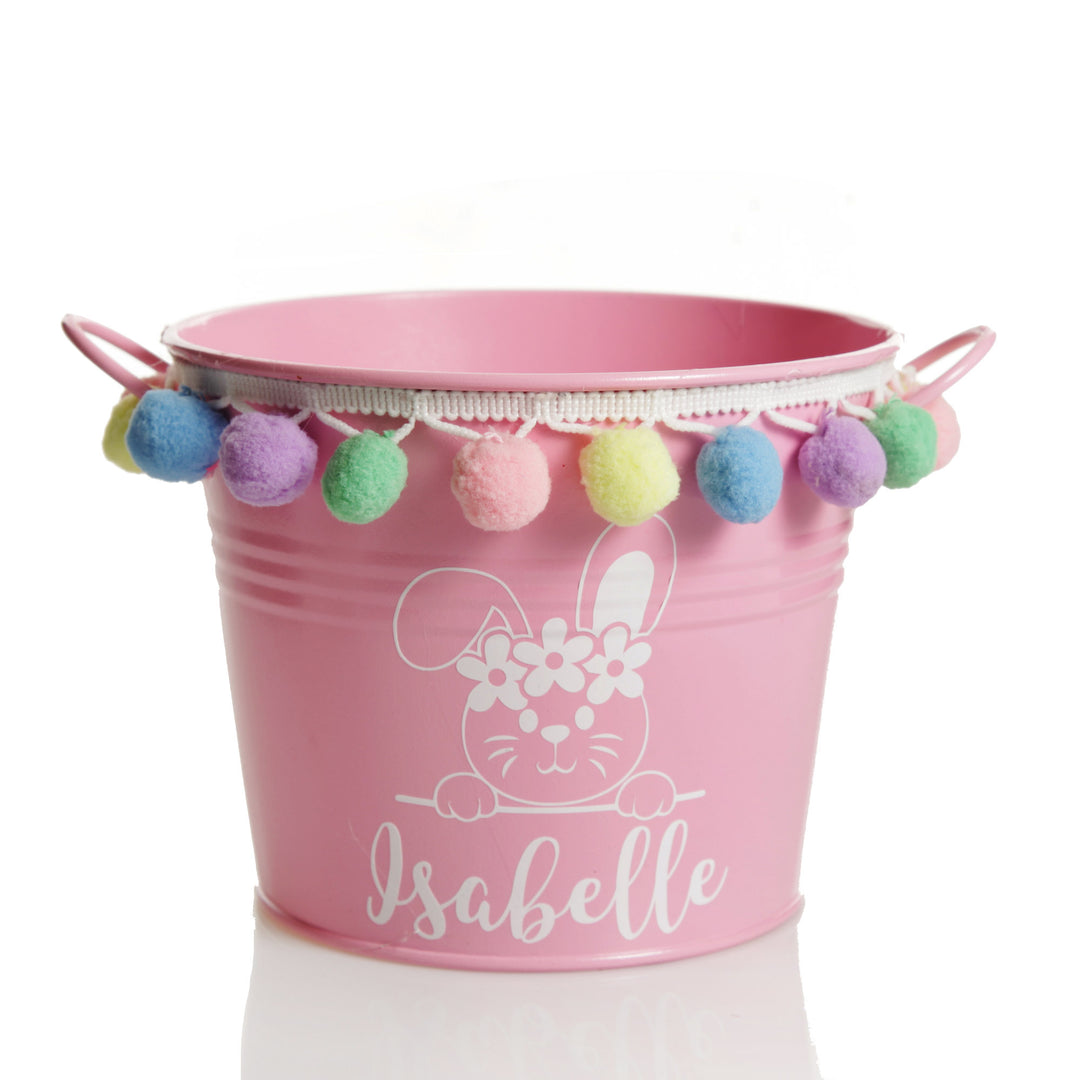 Personalised-Easter-Hamper-Bucket-Bunny-with-Flowers-Pom-Pom-Trim
