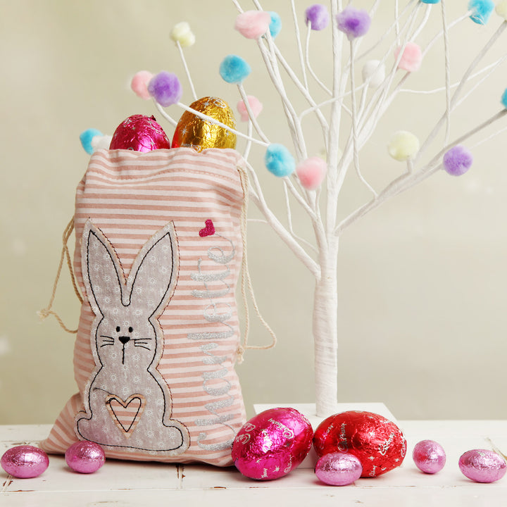 Personalised Easter Pink Striped Bag with Bunny Design
