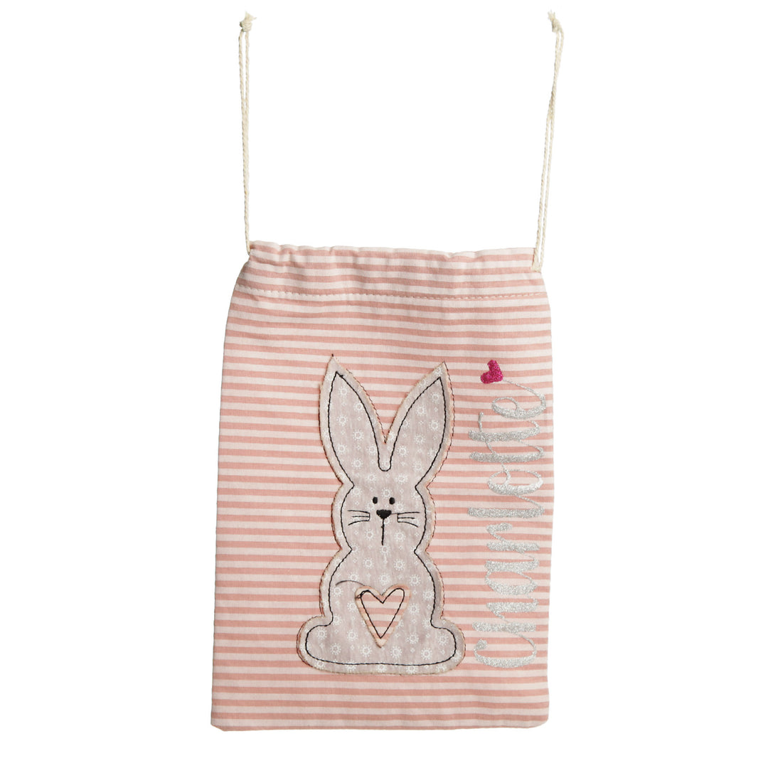 Personalised Easter Pink Striped Bag with Bunny Design