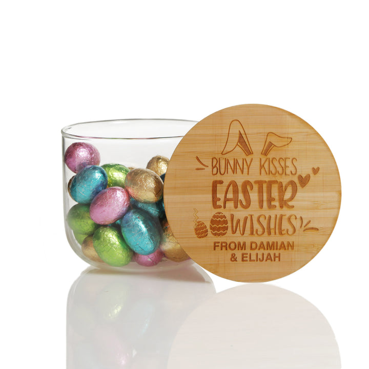 Personalised Easter Treat Jar with Wooden Lid - Bunny Kisses