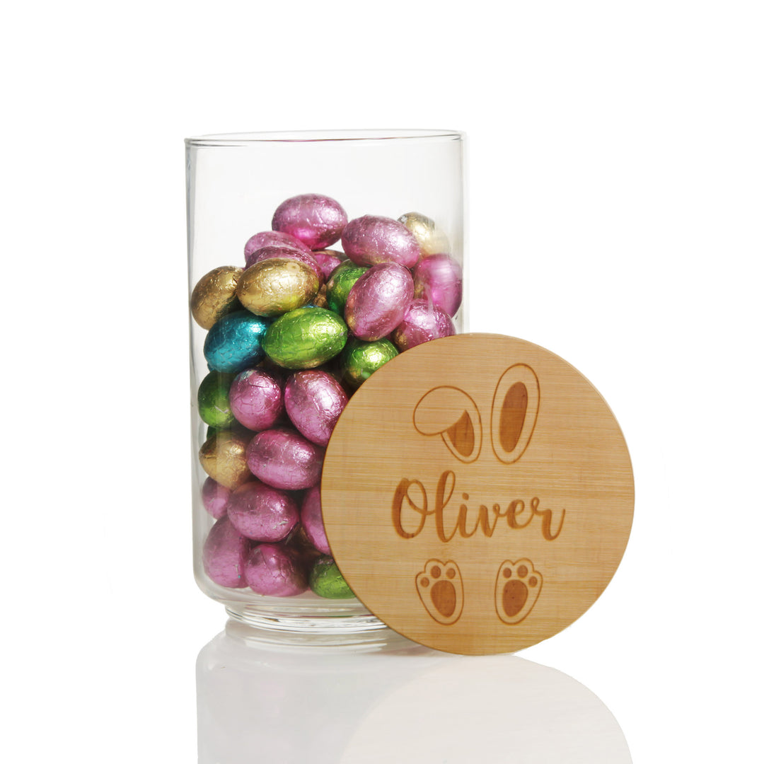 Personalised Easter Treat Jar with Wooden Lid - Bunny Plaque