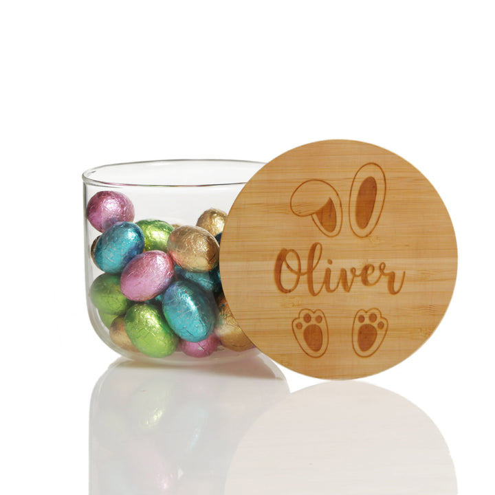 Personalised Easter Treat Jar with Wooden Lid - Bunny Plaque