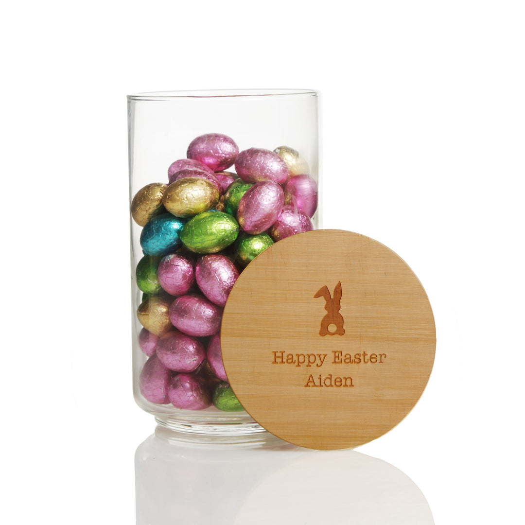 Personalised Easter Treat Jar with Wooden Lid - Bunny Tail
