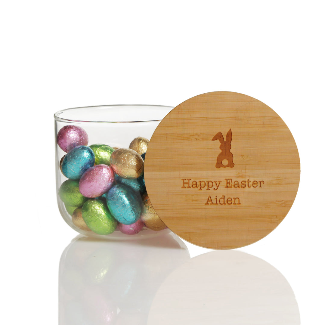 Personalised Easter Treat Jar with Wooden Lid - Bunny Tail