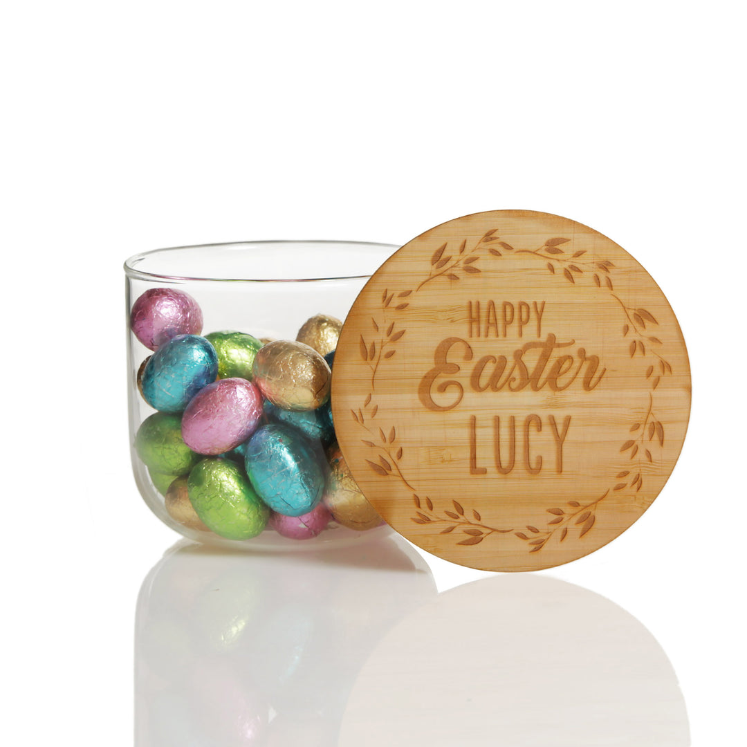 Personalised Easter Treat Jar with Wooden Lid - Happy Easter