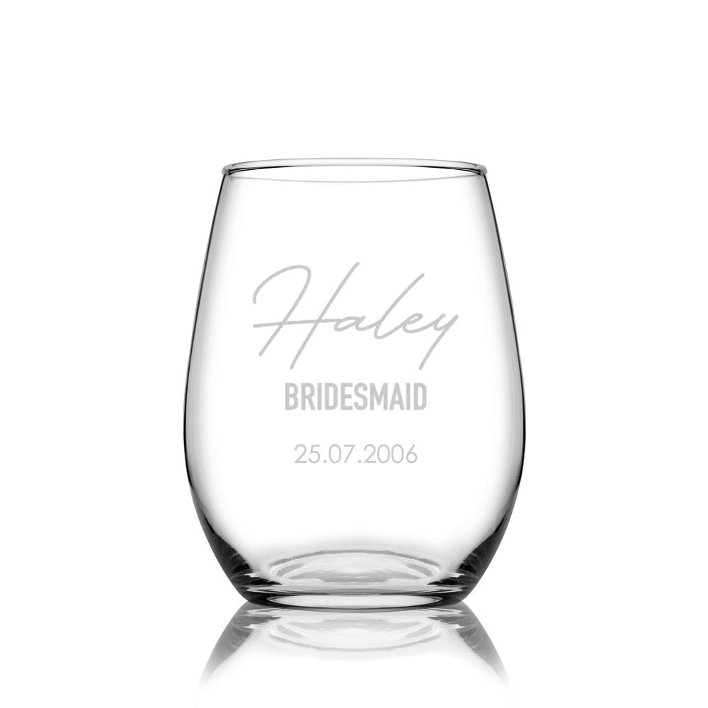 Personalised Etched Stemless Wine Glass