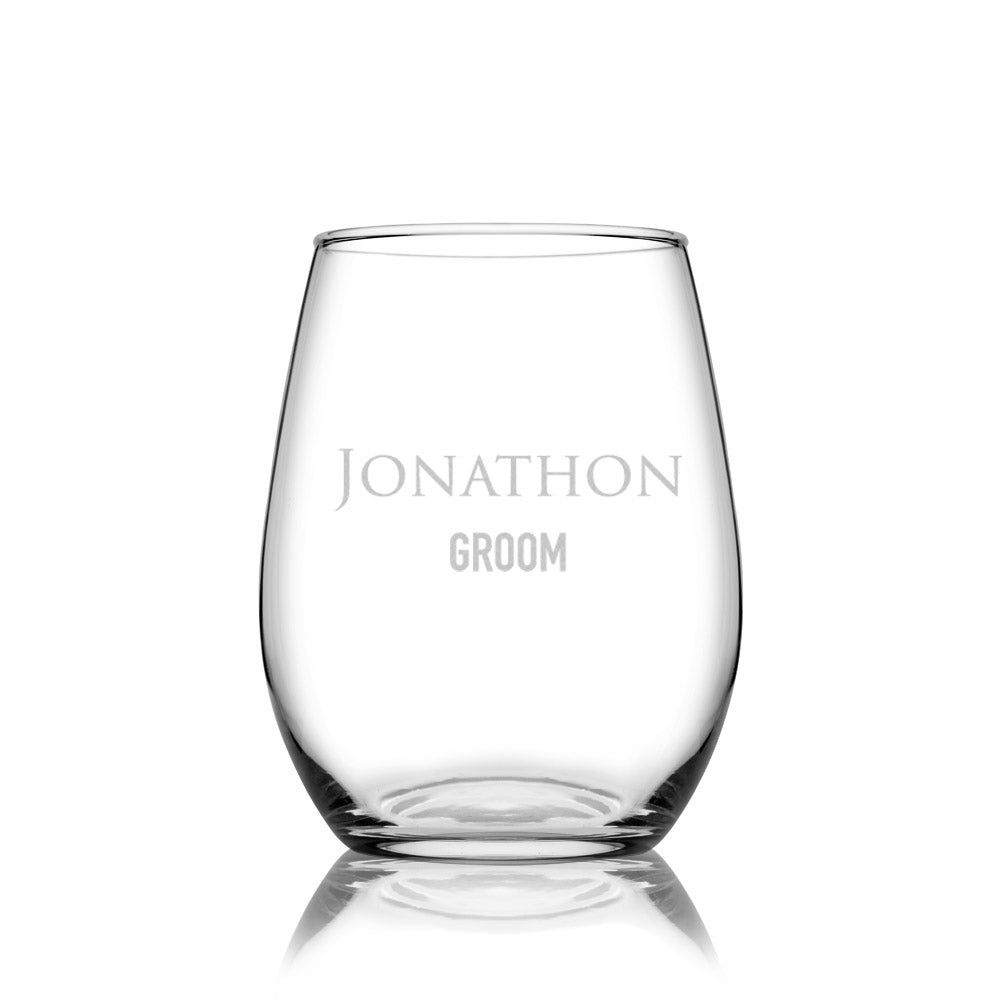 Personalised Etched Stemless Wine Glass